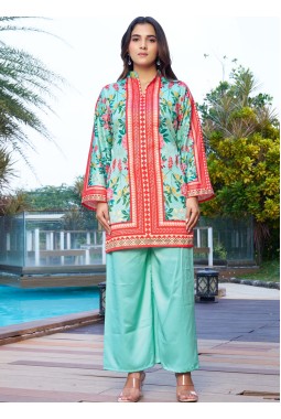 Sea Green Satin Printed Casual Co-Ord Set