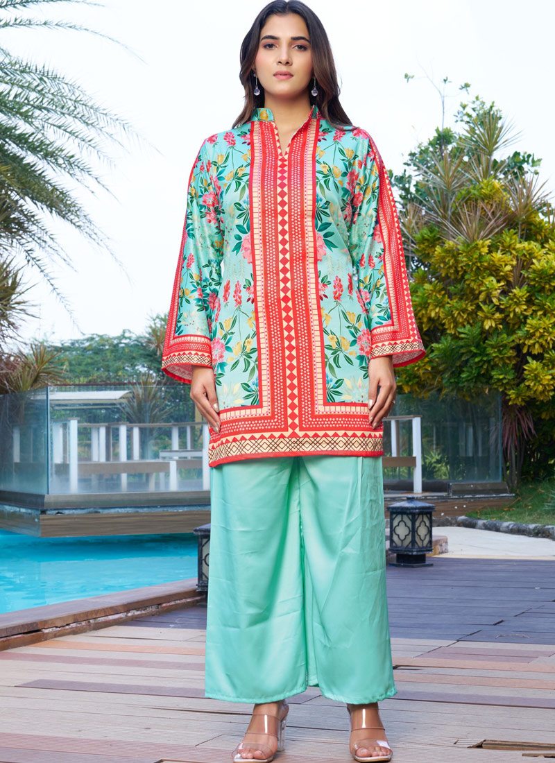 Sea Green Satin Printed Casual Co-Ord Set