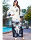 White And Navy Blue Satin Printed Casual Co-Ord Set