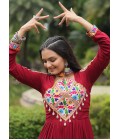 Maroon Rayon Kutchi Gamthi Work Navratri Wear Gown Maroon Rayon Kutchi Gamthi Work Navratri Wear Gown