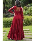 Maroon Rayon Kutchi Gamthi Work Navratri Wear Gown Maroon Rayon Kutchi Gamthi Work Navratri Wear Gown
