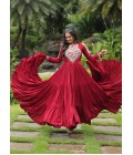 Maroon Rayon Kutchi Gamthi Work Navratri Wear Gown Maroon Rayon Kutchi Gamthi Work Navratri Wear Gown