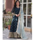Navy Blue Faux Blooming Embroidered Sequins Work Wedding Gown With Dupatta Navy Blue Faux Blooming Embroidered Sequins Work Wedding Gown With Dupatta
