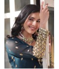 Navy Blue Faux Blooming Embroidered Sequins Work Wedding Gown With Dupatta Navy Blue Faux Blooming Embroidered Sequins Work Wedding Gown With Dupatta