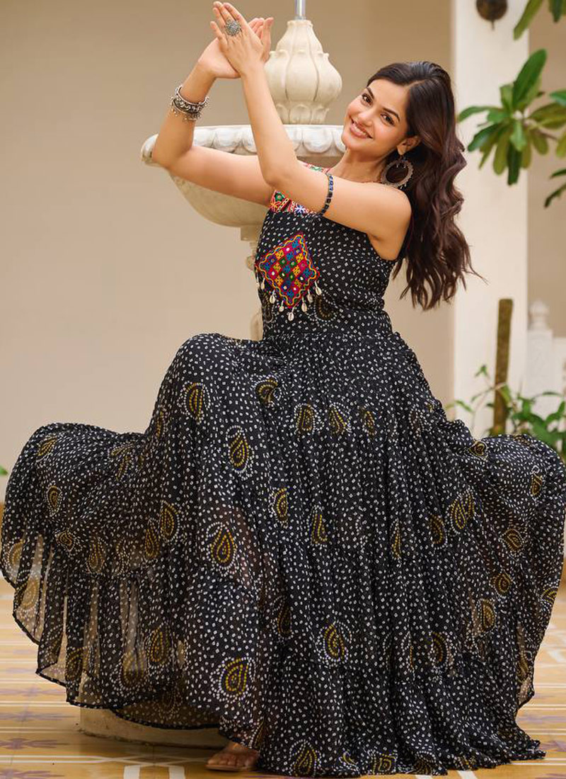 Black Georgette Gamthi Work Navratri Gown Black Georgette Gamthi Work Navratri Gown