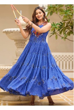 Blue Georgette Gamthi Work Navratri Gown