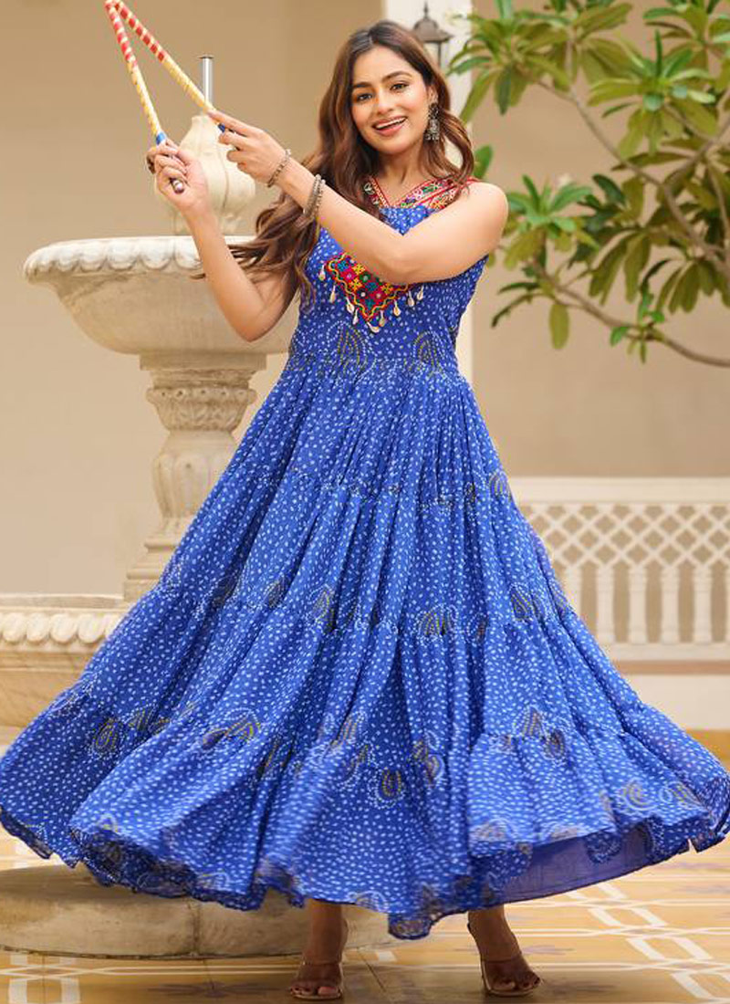 Blue Georgette Gamthi Work Navratri Gown Blue Georgette Gamthi Work Navratri Gown