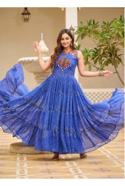 Blue Georgette Gamthi Work Navratri Gown