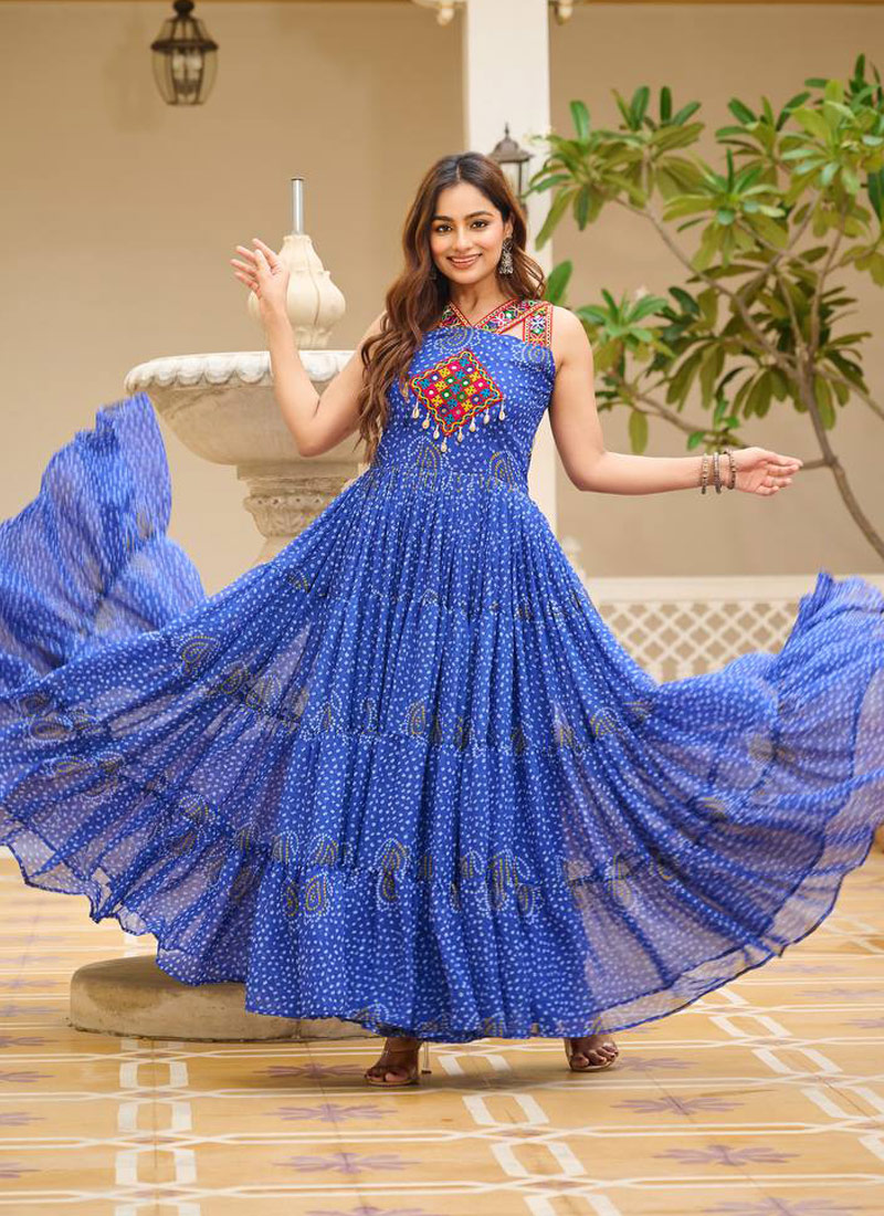 Blue Georgette Gamthi Work Navratri Gown Blue Georgette Gamthi Work Navratri Gown