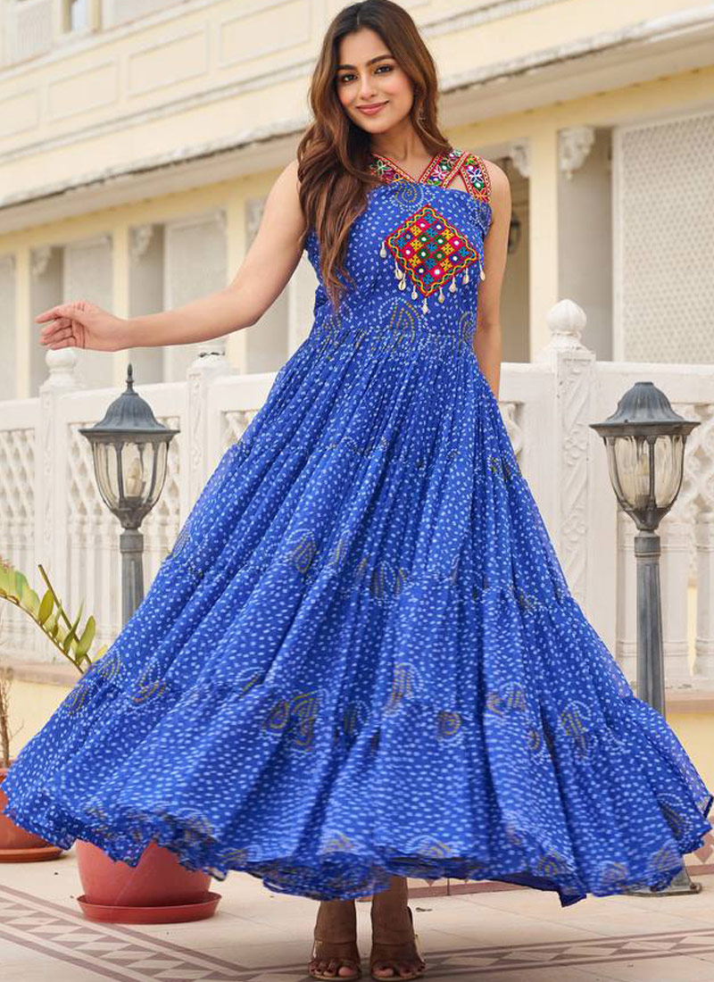 Blue Georgette Gamthi Work Navratri Gown Blue Georgette Gamthi Work Navratri Gown