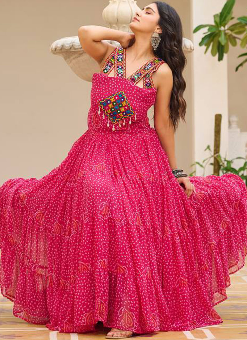 Red Georgette Gamthi Work Navratri Gown Red Georgette Gamthi Work Navratri Gown