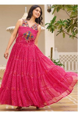Red Georgette Gamthi Work Navratri Gown