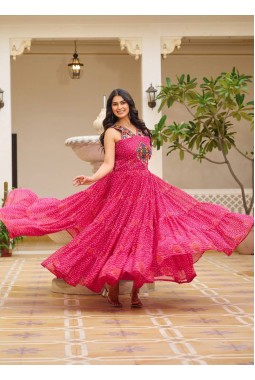 Red Georgette Gamthi Work Navratri Gown