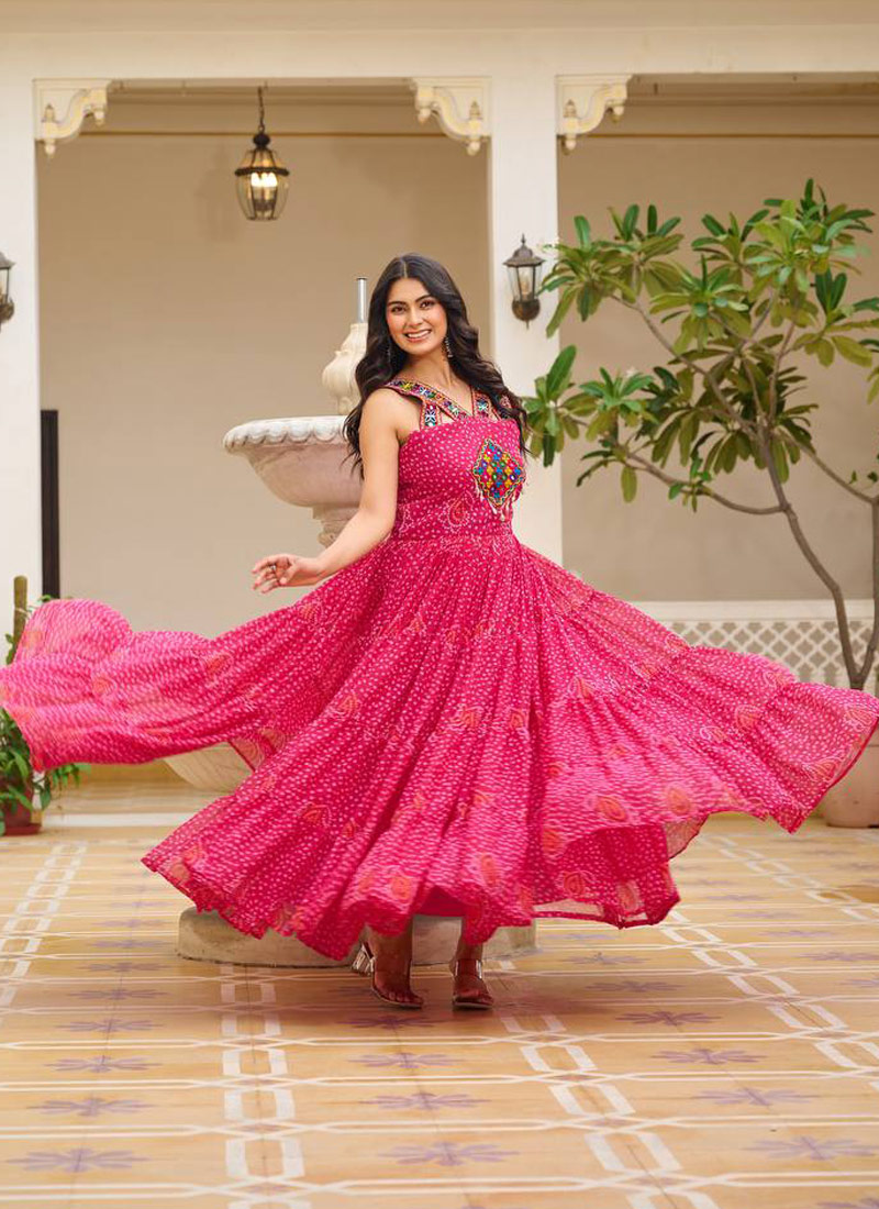 Red Georgette Gamthi Work Navratri Gown Red Georgette Gamthi Work Navratri Gown