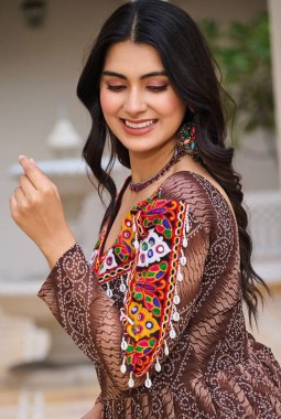 Brown Gamthi Work Navratri Gown