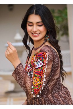 Brown Gamthi Work Navratri Gown