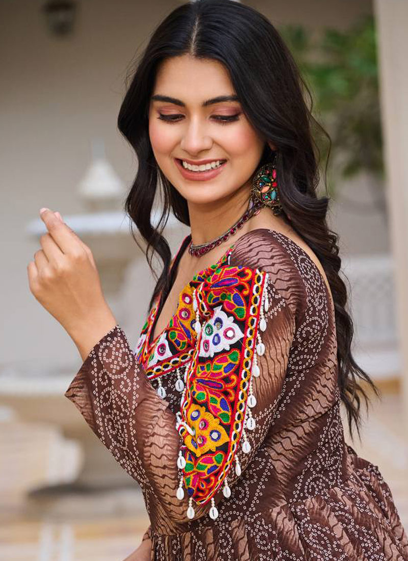 Brown Gamthi Work Navratri Gown Brown Gamthi Work Navratri Gown