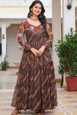 Brown Gamthi Work Navratri Gown