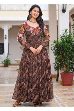 Brown Gamthi Work Navratri Gown