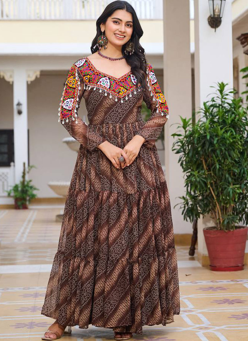 Brown Gamthi Work Navratri Gown Brown Gamthi Work Navratri Gown