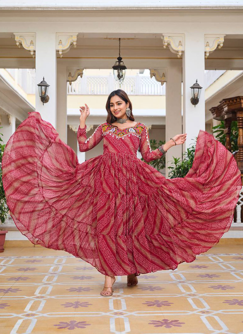 Red Gamthi Work Navratri Gown Red Gamthi Work Navratri Gown