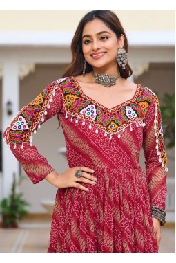 Red Gamthi Work Navratri Gown