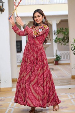 Red Gamthi Work Navratri Gown