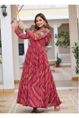 Red Gamthi Work Navratri Gown