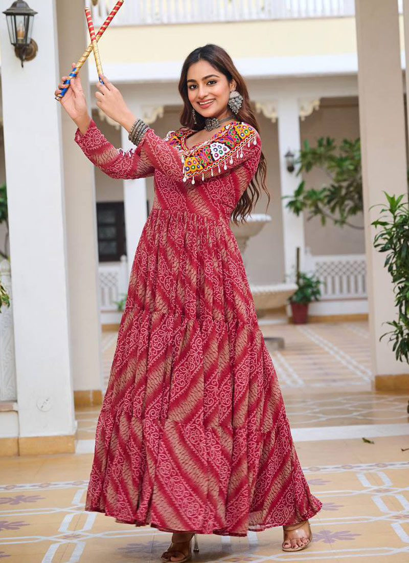 Red Gamthi Work Navratri Gown Red Gamthi Work Navratri Gown