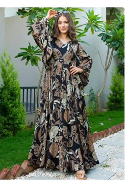 Black Chinon Digital Print Anarkali Fully Flared Gown