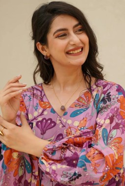 Lavender Chinon Digital Print Anarkali Fully Flared Gown