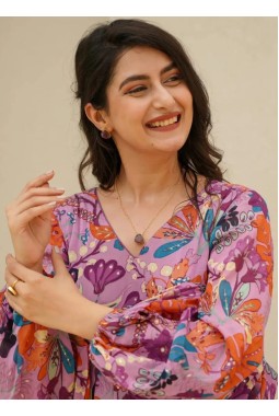 Lavender Chinon Digital Print Anarkali Fully Flared Gown