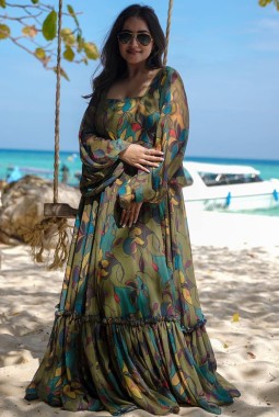 Green Georgette Digital Print Anarkali Fully Flared Gown