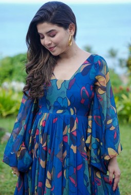 Blue Georgette Digital Print Anarkali Fully Flared Gown