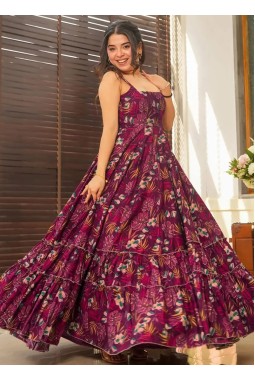 Maroon Rayon Digital Print Western Wear Anarkali Gown 