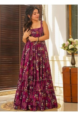 Maroon Rayon Digital Print Western Wear Anarkali Gown 