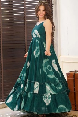 Teal Rayon Digital Print Western Wear Anarkali Gown