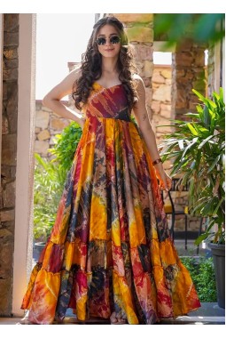 Multi Color Rayon Digital Print Western Wear Anarkali Gown