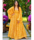 Yellow Georgette Digital Print Anarkali Gown