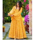 Yellow Georgette Digital Print Anarkali Gown