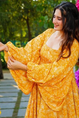 Yellow Georgette Digital Print Anarkali Gown