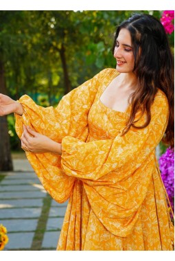 Yellow Georgette Digital Print Anarkali Gown