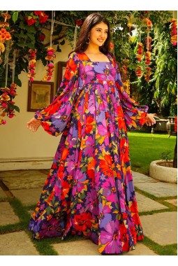 Multicolor Georgette Digital Print Anarkali Gown