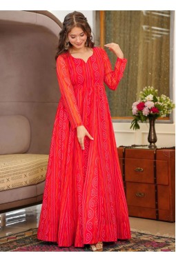 Red Georgette Digital Print Anarkali Gown