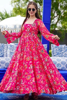 Pink Georgette Digital Print Anarkali Gown