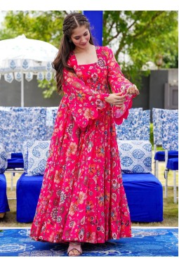 Pink Georgette Digital Print Anarkali Gown