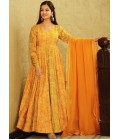 Yellow Georgette Digital Print Anarkali Gown