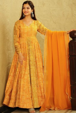 Yellow Georgette Digital Print Anarkali Gown