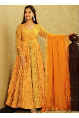 Yellow Georgette Digital Print Anarkali Gown