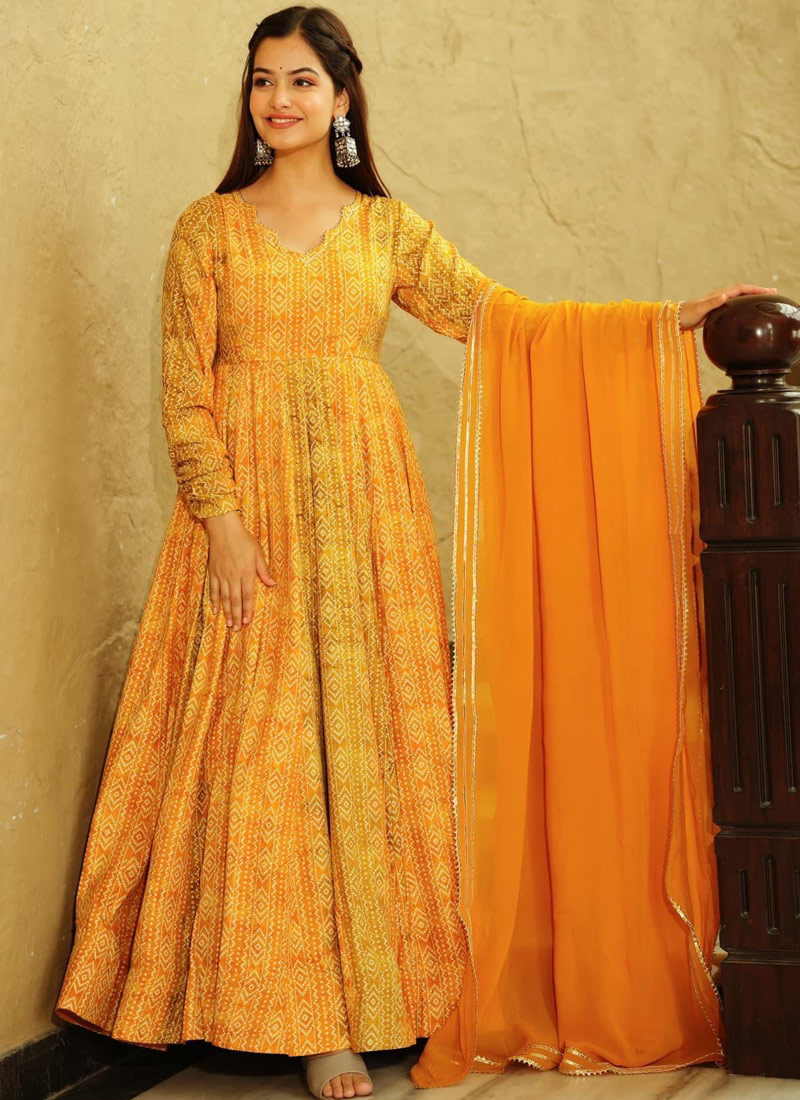 Yellow Georgette Digital Print Anarkali Gown